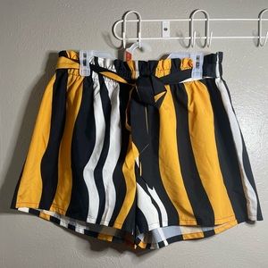 Shein Curve Yellow, Black and White Paper Bag shorts